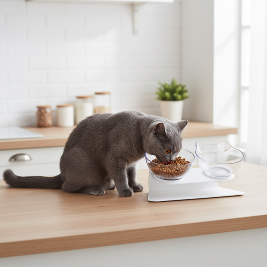 Adjustable Elevated Cat Double Bowl