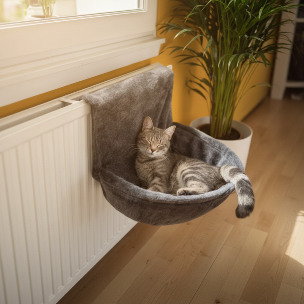 Warm Radiator Cat Bed with Faux Fur Cover